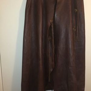 Brown Leather Wraparound Skirt Cosplay Sz M women